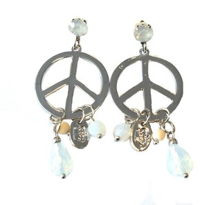 Anting Perak Peace dengan Kristal Putih (1 pcs)