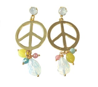 Anting Gaya Ibiza Emas Peace Kristal Putih (1 pcs)
