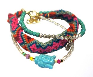 Gelang 3 Lapis Gaya Ibiza dengan Buddha (1 pcs)