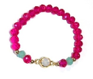 Gelang Gaya Ibiza Fuchsia Turquoise dengan Rhinestone (1 pc)