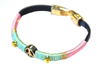 Gelang Gaya Ibiza dengan Simbol Perdamaian Merah Muda/Mint (1 pcs)