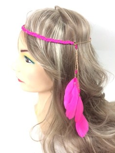 Bando Kepang Gaya Ibiza dengan Bulu Fuchsia (1 pc)