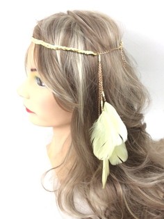 Bando Kepang Gaya Ibiza dengan Bulu - Kuning Pastel (1 pcs)