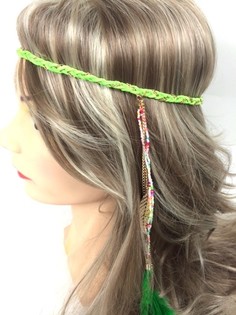 Bando Kepang Gaya Ibiza dengan Bulu - Hijau (1 pcs)