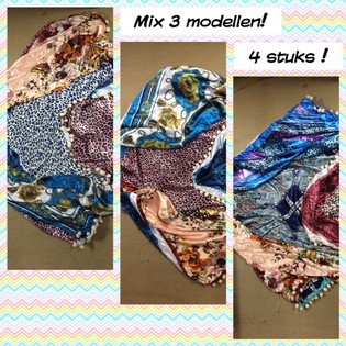 Syal Segitiga Sutra Mewah Bolak-Balik Campuran Model (4 pcs)