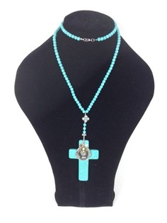 Kalung Panjang Salib Turquoise Gaya Ibiza (1 pcs)