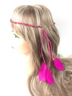 Bando Kepang Gaya Ibiza dengan Bulu - Fuchsia (1 pcs)