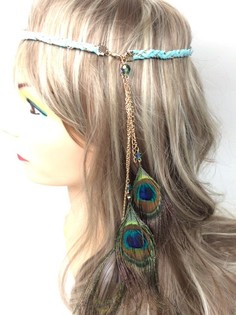 Bando Kepang Biru Muda dengan Bulu Merak (1 pcs)