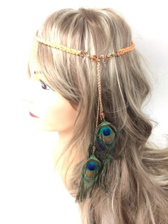 Bando Kepang Oranye/Salmon dengan Bulu Merak (1 pcs)