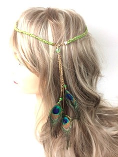 Bando Kepang Hijau Lumut dengan Bulu Merak (1 pcs)