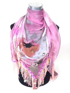 Syal Gaya Ibiza Rumbai Merah Muda (1 pcs)