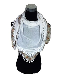 Syal Segitiga Putih dengan Pom-pom Gaya Ibiza (1 pc)