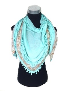 Syal Segitiga Gaya Ibiza Mint dengan Pom-pom (1 pc)
