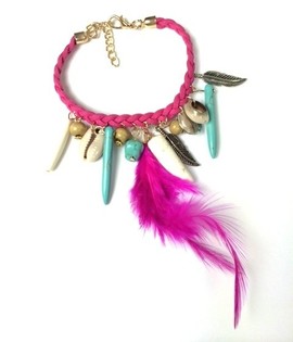 Gelang Ibiza Fuchsia dengan Kerang & Gigi (1 pc)