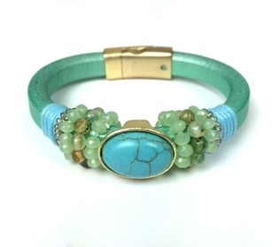 Gelang Hijau Mint dengan Batu Turquoise (1 pcs)