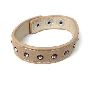 Gelang Kulit Ibiza Krem dengan Hiasan Berlian Imitasi (1 pc)