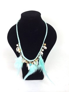 Kalung Gaya Ibiza Hijau Mint dengan Kerang/Bulu/Gigi (1 pcs)