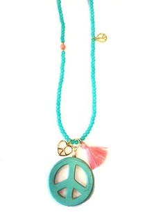 Kalung Toska Gaya Ibiza dengan Simbol Peace (1 pc)