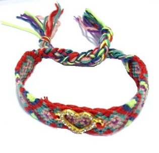 Gelang Rajut Multicolor Gaya Ibiza dengan Hati Strass (1 pcs)