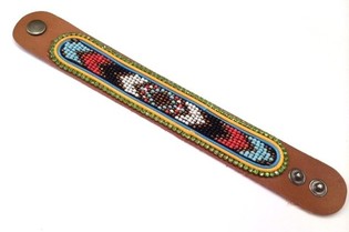 Gelang Kulit Aztek dengan Strass Hijau (1 pcs)
