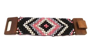 Gelang Gaya Ibiza Aztec Kancing Kayu Pink/Hitam (1 pc)
