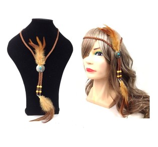 Kalung / Bandana Bulu Gaya Ibiza - Cokelat (1 pc)