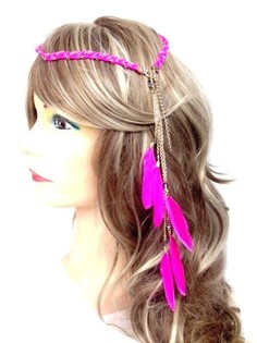 Bando Kepang dengan Bulu Gaya Ibiza Fuchsia (1 pcs)