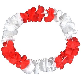 Kalung Bunga Hawaii Merah/Putih (50 pcs)