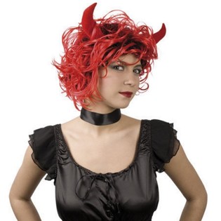 Wig - Ikal Merah dengan Tanduk Iblis (1 buah)