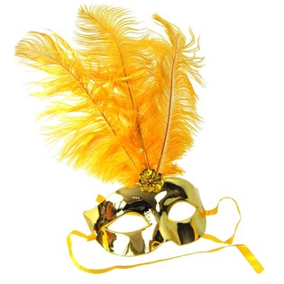 Topeng Mata Emas dengan Bulu - Model 16 (12 pcs)