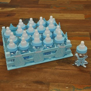 Peti Dekorasi dengan 20 Botol Susu Bayi Mini - Biru