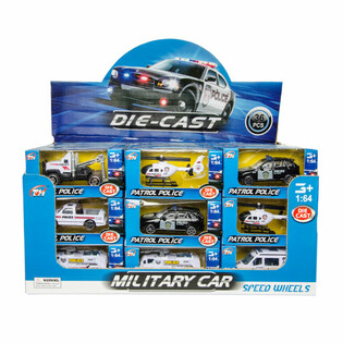 CAMPURAN KENDARAAN POLISI LOGAM DALAM DISPLAY (36 pcs)