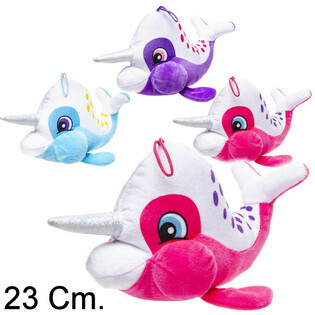 Boneka Narwhal Bercula - 23 cm - Campuran Warna (12 pcs)