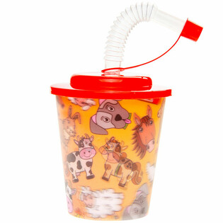 Gelas Minum Tema Peternakan dengan Sedotan (12 pcs)