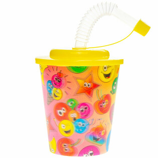 Gelas Minum / Gelas Es dengan Sedotan &ndash; Smiley, 250 ml (12 pcs)
