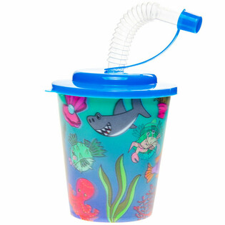 Gelas Minum / Gelas Es Krim dengan Sedotan &ndash; Hewan Laut (12 pcs)