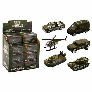 DIE CAST - MIX KENDARAAN MILITER, SKALA 1:64 DALAM DISPLAY (24 pcs)
