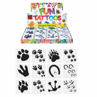 Tato Mainan Edukatif Lucu - Model: Jejak Kaki Hewan, Isi 12 Tato per Bungkus DALAM DISPLAY (48 pcs)