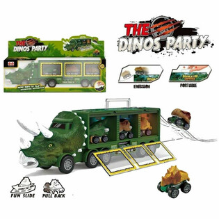 TRUK DINOSAURUS DENGAN 3x MOBIL DINO - SET MAINAN DALAM KOTAK HADIAH BESAR