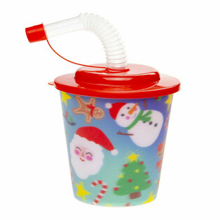 Gelas Minum Natal / Gelas Es Krim dengan Sedotan (12 buah)