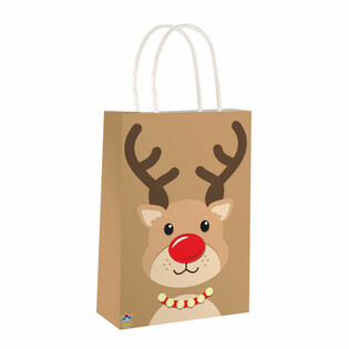 KANTONG KERTAS NATAL RUSA KUTUB DENGAN GAGANG - 14x21x7Cm (24 pcs)
