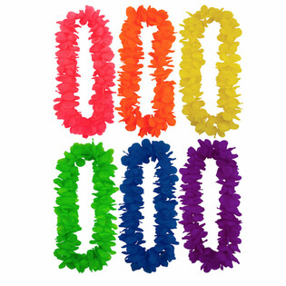 Kalung Bunga Hawaii Neon Mix Warna (12 pcs)