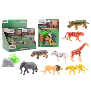 ANIMAL WORLD - SET MAINAN HEWAN SAFARI 10 BAGIAN PADA KARTU - DALAM DISPLAY (12 pcs.)
