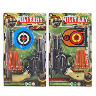 Set Pistol Militer dengan 3 Anak Panah Tempel & Target (6 pcs)