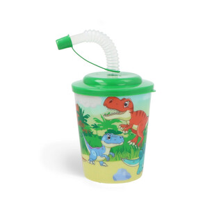 GELAS MINUM / GELAS ES KRIM DENGAN SEDOTAN - DINOSAURUS (12 pcs)