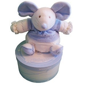 Boneka Baby Bow dalam Kotak Kado - Model 15 (Tikus, Biru/Putih)